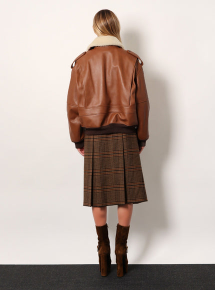 Saint Laurent Leather Bomber Jacket With Shearling Collar