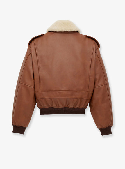 Saint Laurent Leather Bomber Jacket With Shearling Collar