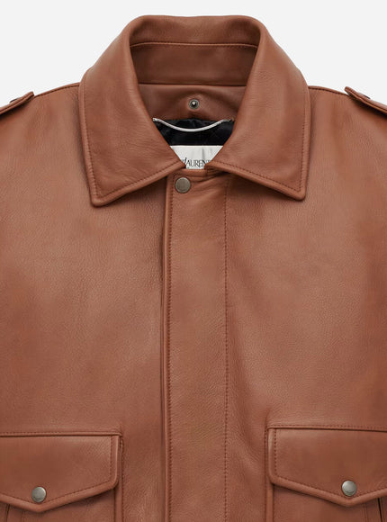 Saint Laurent Leather Bomber Jacket With Shearling Collar