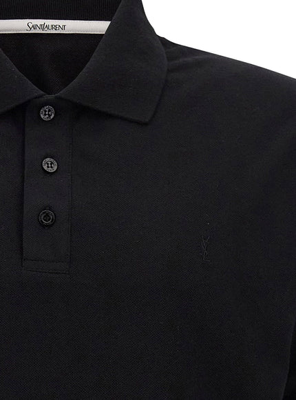 Saint Laurent Cotton Blend Polo Shirt With Cassandre Embroidery