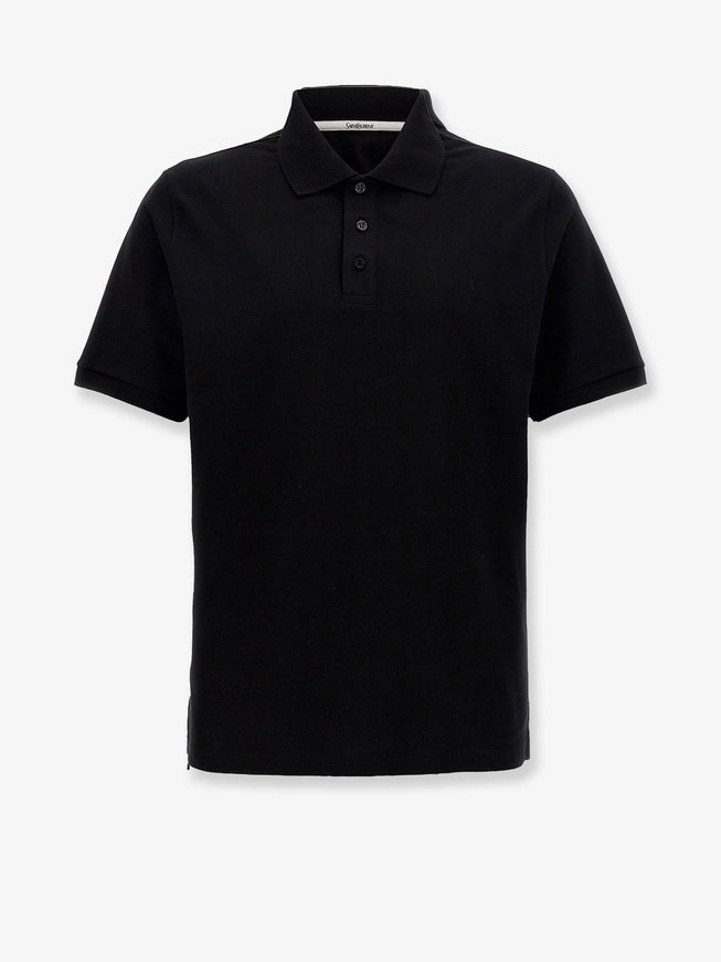 Saint Laurent Cotton Blend Polo Shirt With Cassandre Embroidery Noir