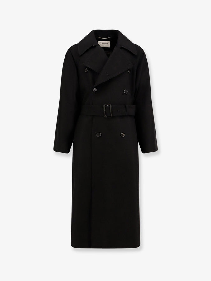 Saint Laurent Certified Wool Coat With Belt Uni Noir