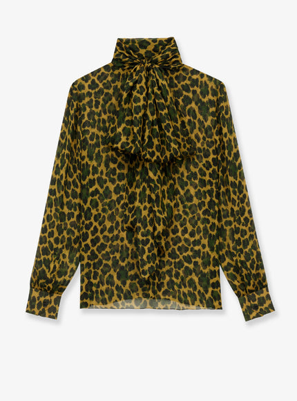 Saint Laurent Silk Shirt With Lavallière Neckline 38 Ocre Vert