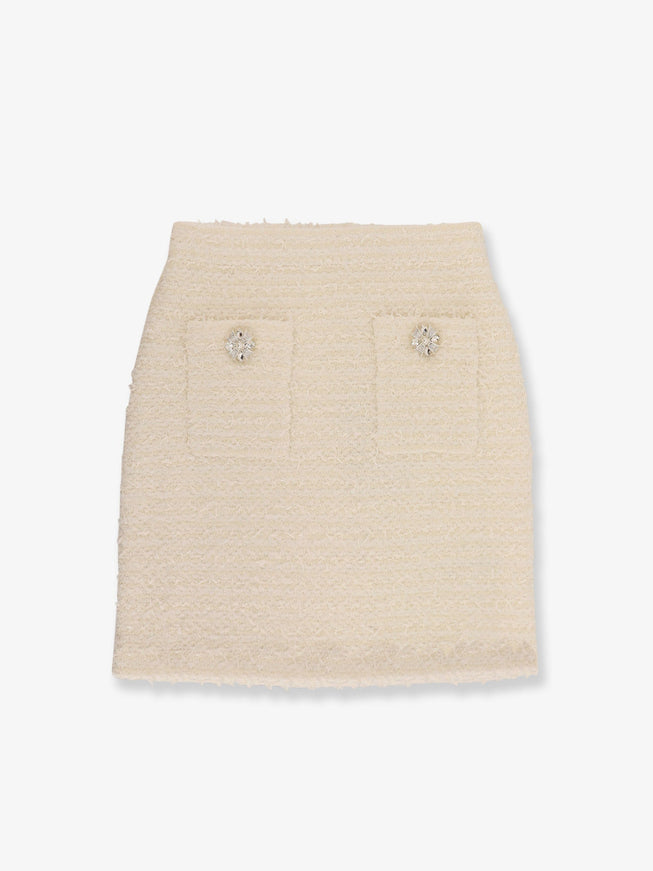 Self Portrait Bouclé Skirt Cream