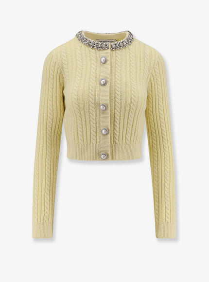 Self Portrait Cropped Wool And Alpaca Blend Cardigan Xs Yellow