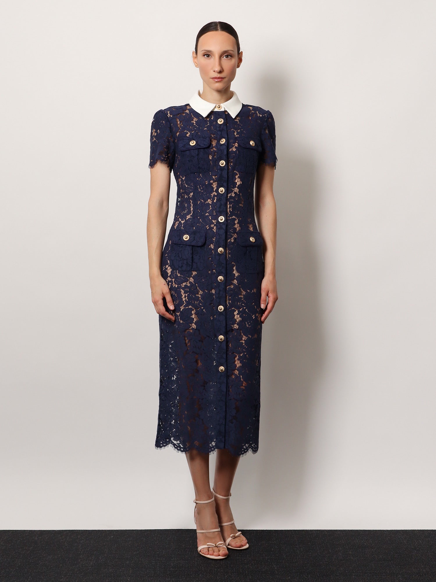 Self Portrait Lace Midi Dress With Jewel Button – Ellie Belle Self Portrait Lace Midi Dress With Jewel Button – Ellie Belle