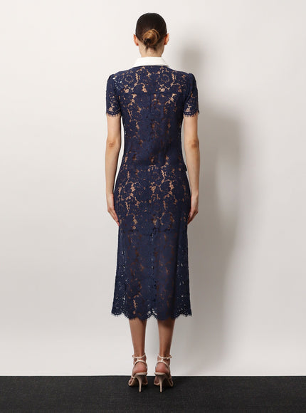 Self Portrait Lace Midi Dress With Jewel Button
