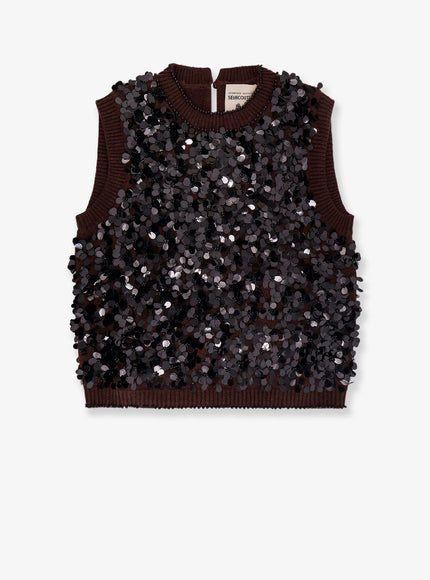 Semicouture Wool And Cashmere Vest With Sequins Brownie