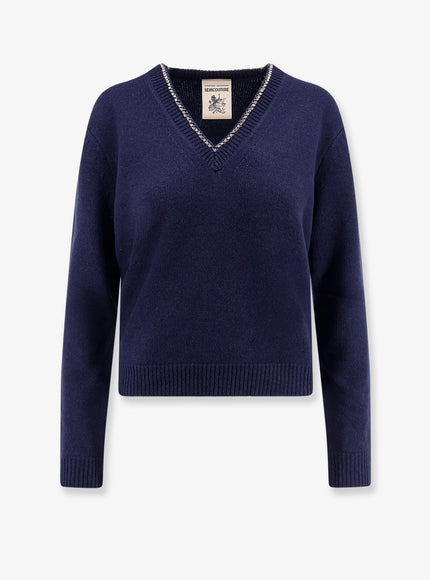 Semicouture Wool And Cashmere Sweater With Rhinestones Midnight