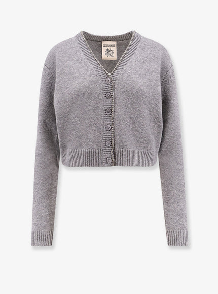 Semicouture Wool And Cashmere Cardigan With Rhinestones Grey Melange