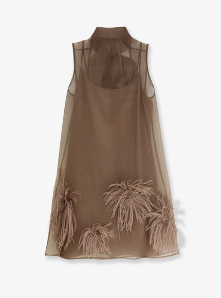 Staud Albee Mini Dress With Feathers Detail Truffle