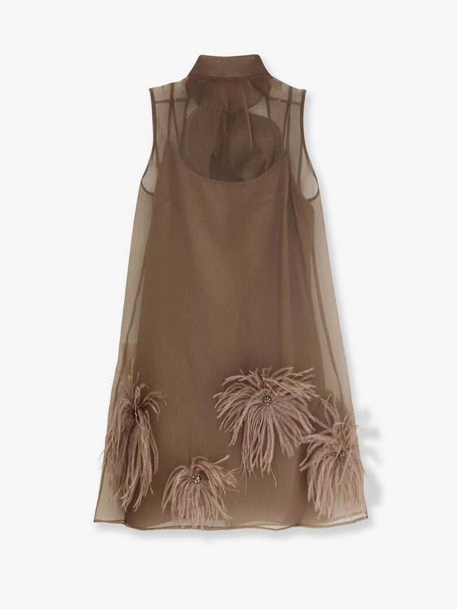 Staud Albee Mini Dress With Feathers Detail Truffle