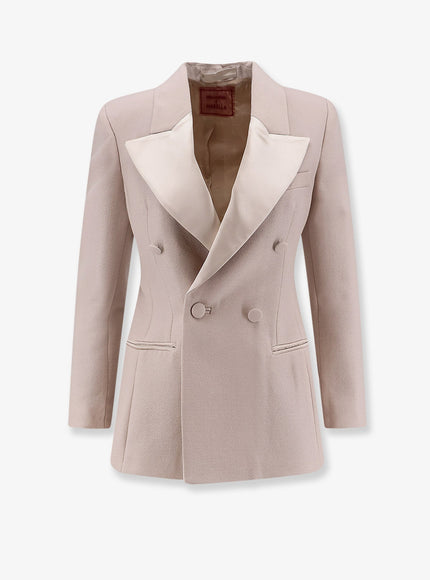 Stella Maxwell X Marella Double-Breasted Wool Blend Blazer With Satin Profiles Nero