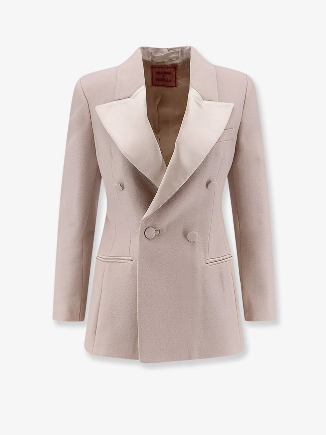 Stella Maxwell X Marella Double-Breasted Wool Blend Blazer With Satin Profiles Nero