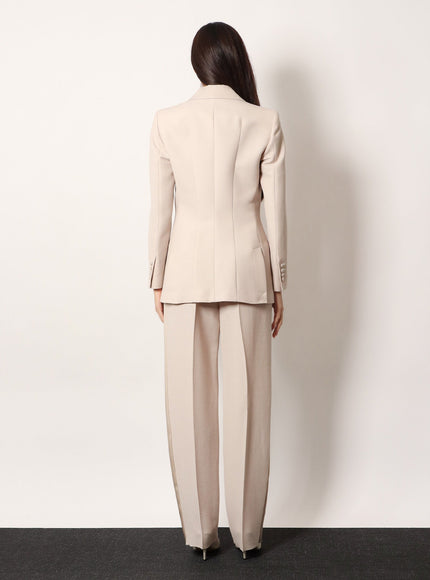 Stella Maxwell X Marella Double-Breasted Wool Blend Blazer With Satin Profiles