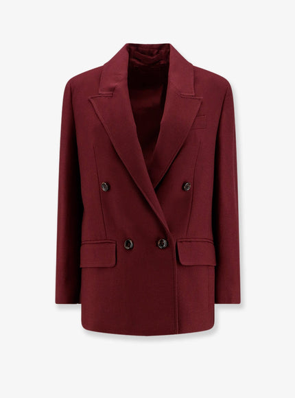 Stella Maxwell X Marella Double-Breasted Wool Blend Blazer Bordeaux