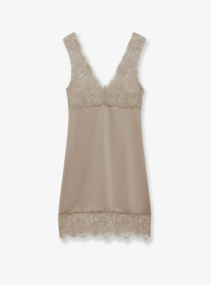 Stella Maxwell X Marella Satin Short Dress With Lace Inserts Greige