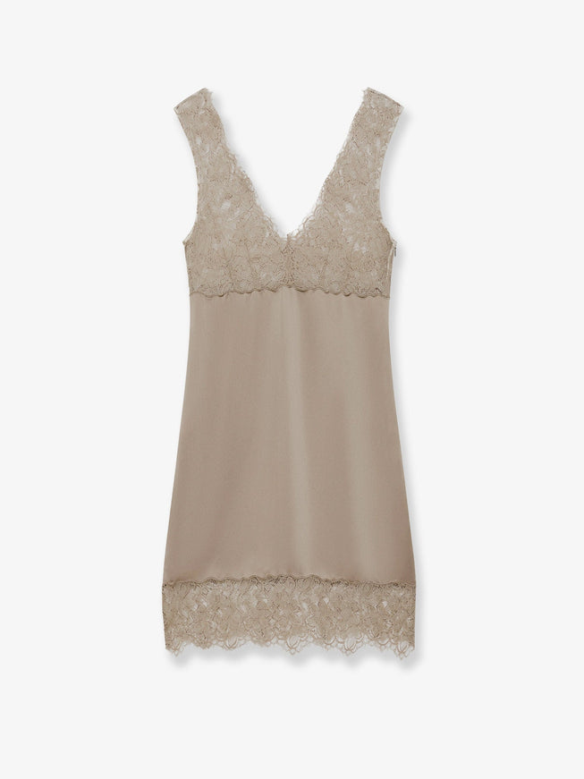 Stella Maxwell X Marella Satin Short Dress With Lace Inserts Greige