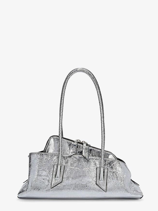 The Attico La Passeggiata Small Laminated Leather Shoulder Bag Uni Silver