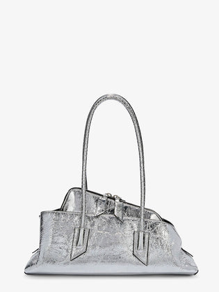 The Attico La Passeggiata Small Laminated Leather Shoulder Bag Uni Silver