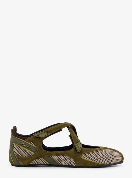 The Attico Foor 01 Mesh And Suede Ballerinas Flat Military Green