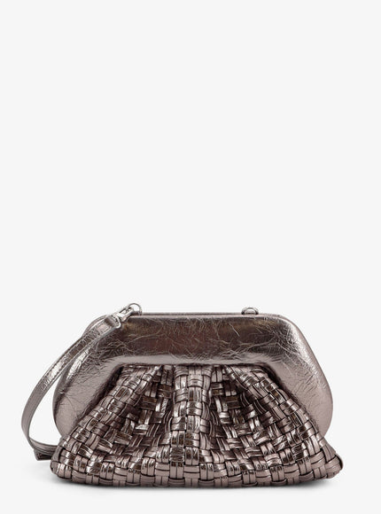 Themoirè Laminated Leather Tia Shoulder Bag With Woven Pattern Uni Argento