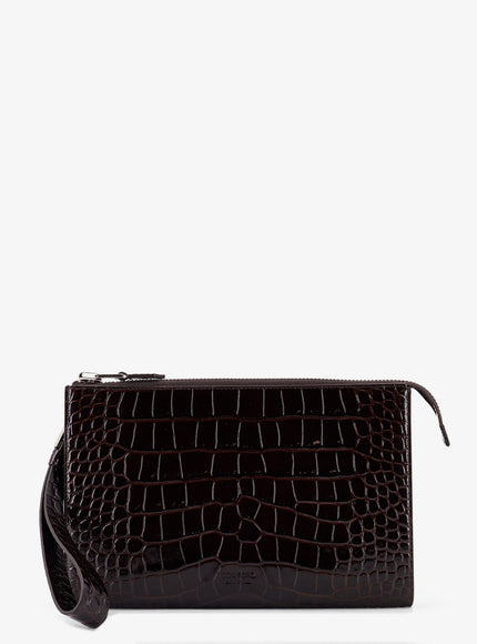 Tom Ford Crocodile-Print Leather Clutch Bag Uni Espresso