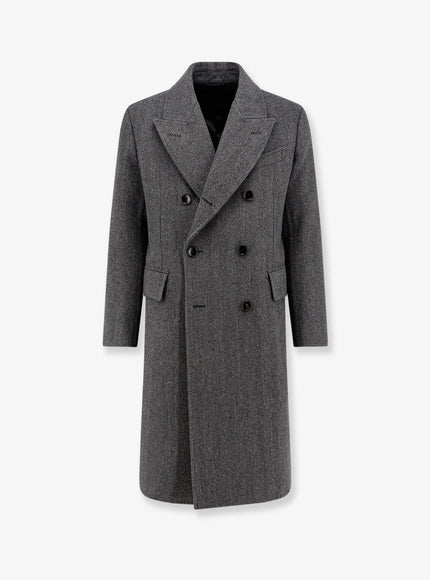 Tom Ford Double-Breasted Wool Coat With Herringbone Motif Combo Dark Grey & Black