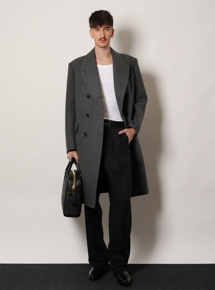 Tom Ford Double-Breasted Wool Coat With Herringbone Motif