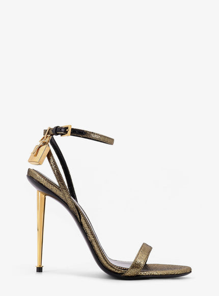 Tom Ford Laminated Leather Sandals With Logoed Padlock Dark Gold