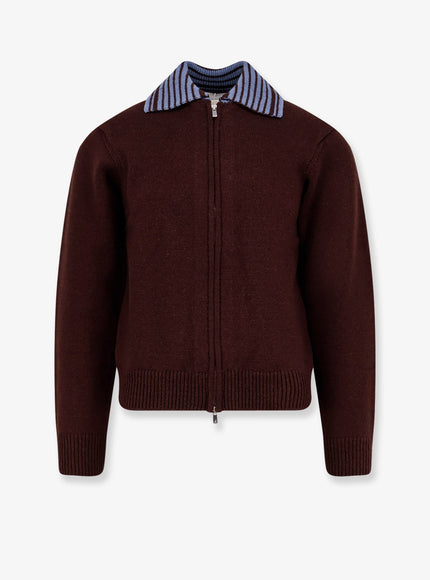 Tonywack Wool Unisex Cardigan With Contrasting Collar Marrone
