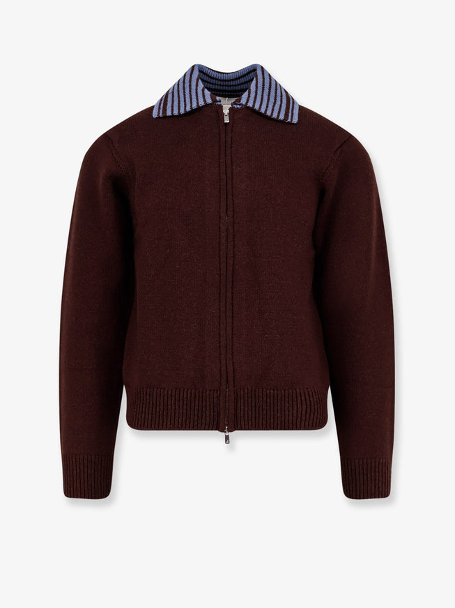 Tonywack Wool Unisex Cardigan With Contrasting Collar Marrone