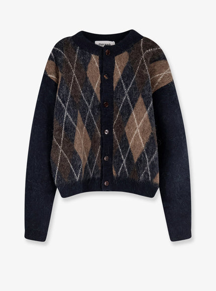 Tonywack Diamond Pattern Alpaca Blend Cardigan Blu