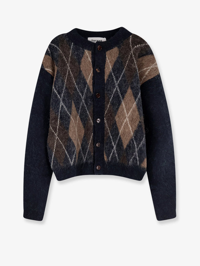 Tonywack Diamond Pattern Alpaca Blend Cardigan Blu