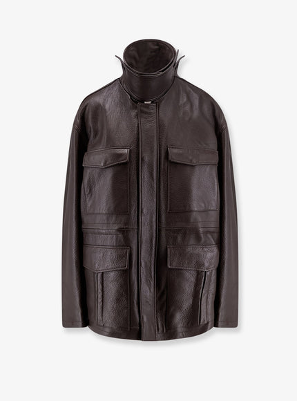 Tonywack Long Leather Jacket Marrone