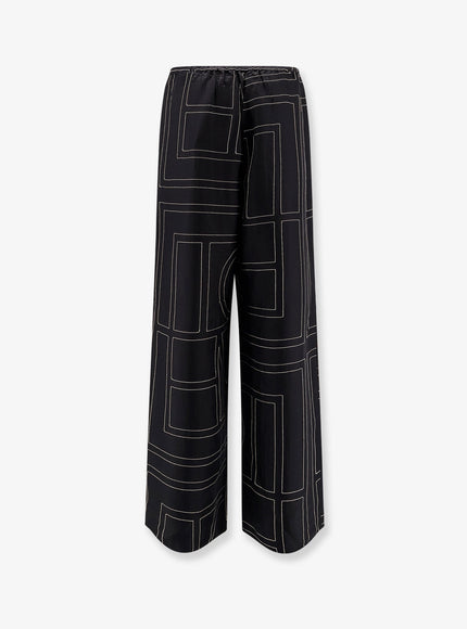 Toteme Silk Trousers With Monogram Logo Embroidery