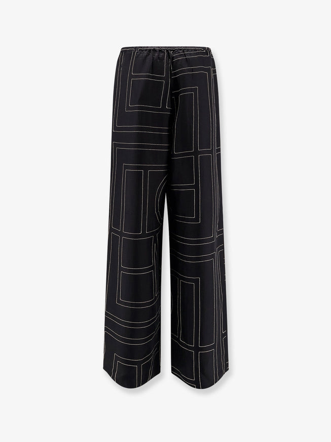 Toteme Silk Trousers With Monogram Logo Embroidery