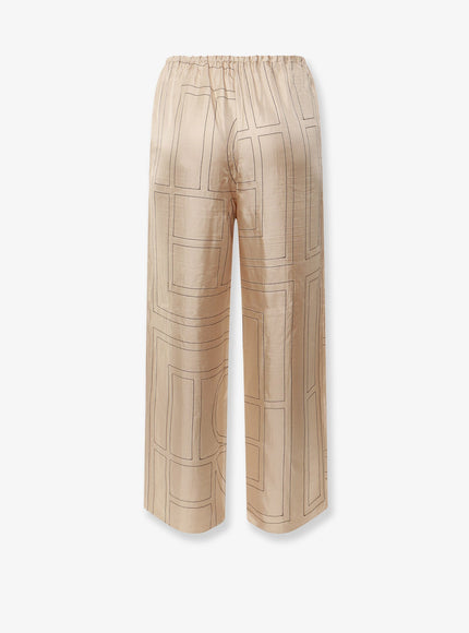 Toteme Silk Trousers With Monogram Logo Embroidery