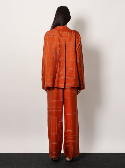 Toteme Silk Trousers With Monogram Logo Embroidery