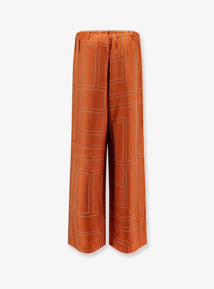 Toteme Silk Trousers With Monogram Logo Embroidery
