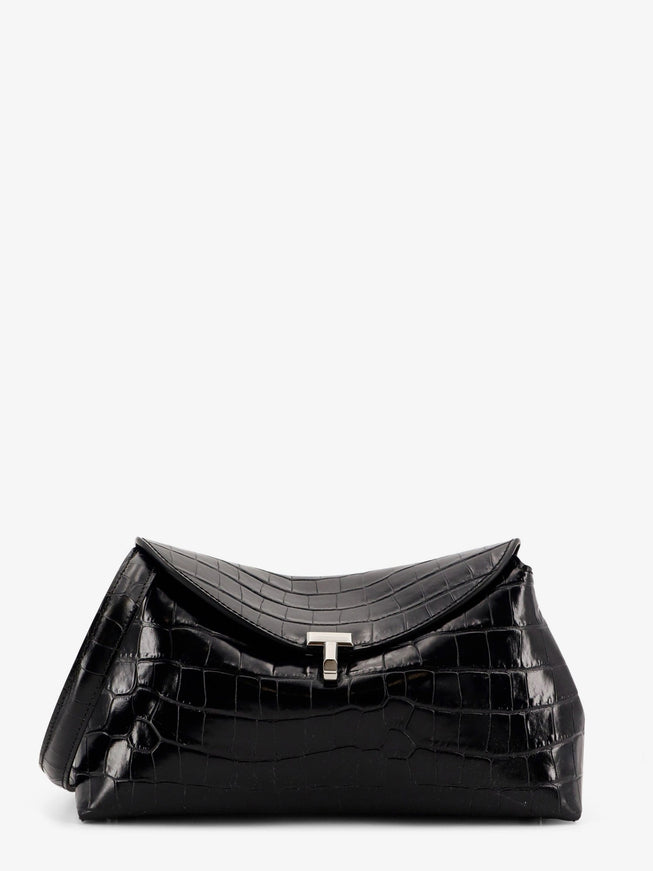 Toteme T-Lock Leather Crossbody Bag With Croco Effect Uni Black