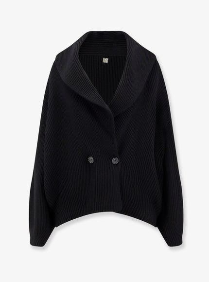 Toteme Shawl-Lapel Wool Cardigan Black