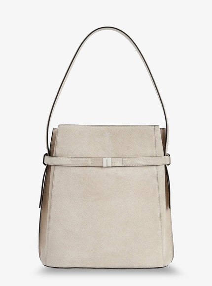 Toteme Belted Suede Bucket Bag Uni Pearl