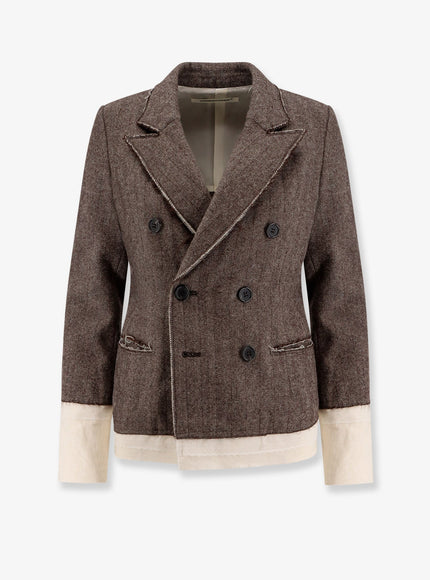 Undercover Wool Blend Blazer With Frayed Profiles 1 Brownbase