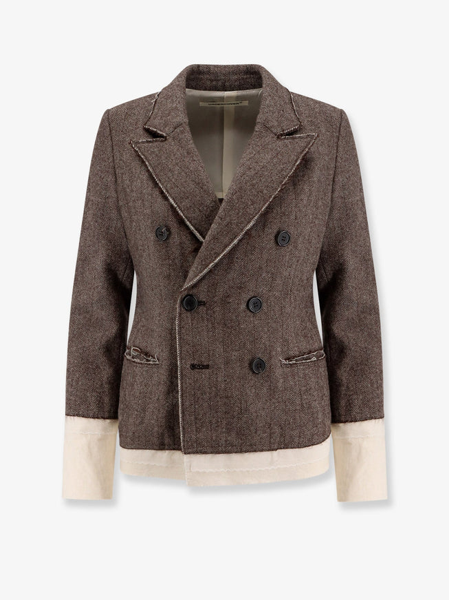 Undercover Wool Blend Blazer With Frayed Profiles 1 Brownbase