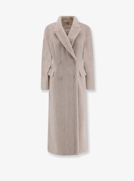 Valentini 1972 Faux Sheepskin Double-Breasted Coat Greige