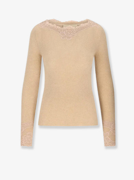 Valentino Cashmere Sweater With Lace Inserts Alabaster Rose Dust