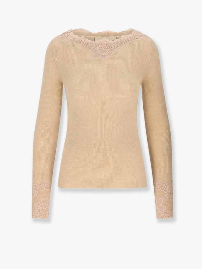 Valentino Cashmere Sweater With Lace Inserts Alabaster Rose Dust