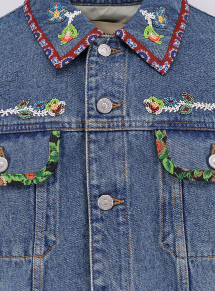 Valentino Denim Jacket With Multicolor Embroidery