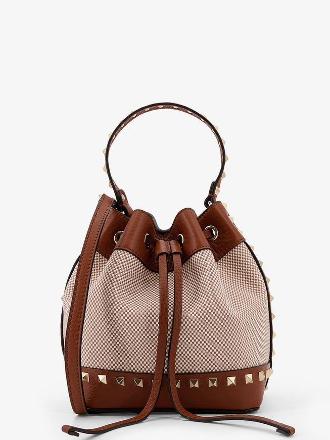 Valentino Garavani Rockstud Spike Canvas And Leather Shoulder Bag Uni Marrone